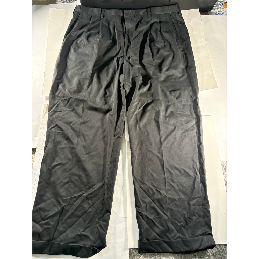 Haggar Collections Men's 40x32 Black Dress Pants Pleated Cuffed Formal Slacks